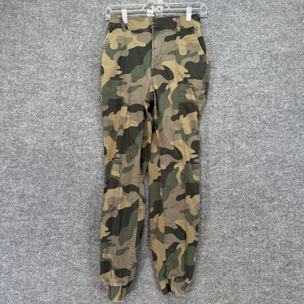 Hollister Cargo Pants Womens XS Green Utility Camo Ultra High Rise Tapered Leg